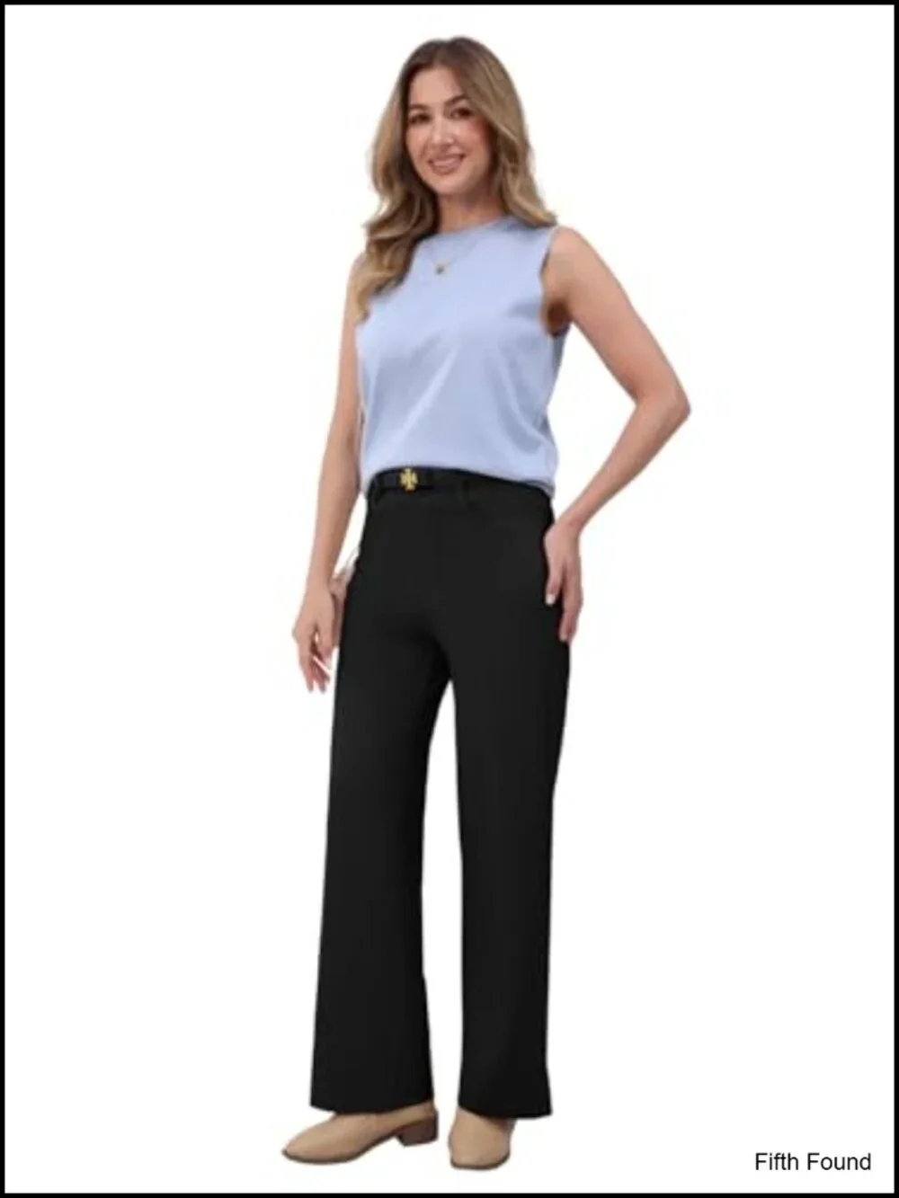 High Rise Wide Leg Work Pants with Pockets Stretchy Business Casual Slacks